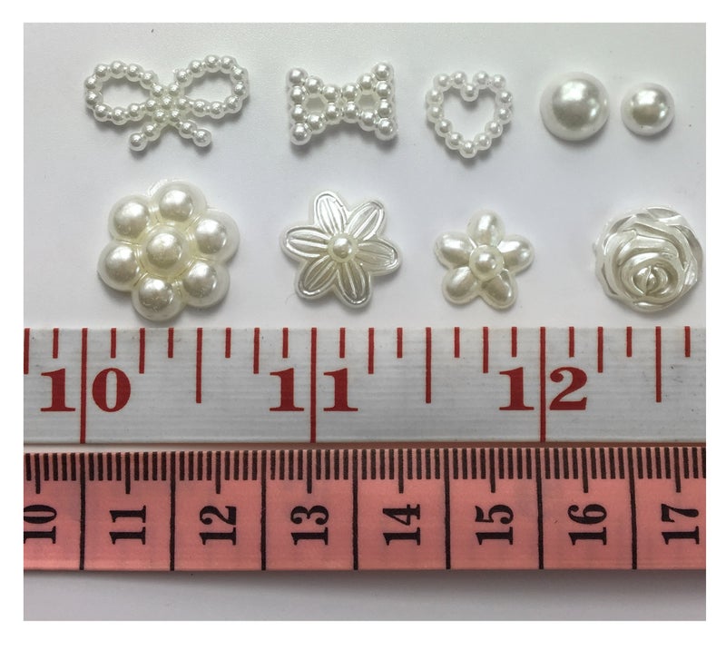 ALL in ONE 15gram Assorted Cream Hearts, Stars, Flowers, Bows, Pearls Flat Back Cabochon (Pearl-15 Gram) - Image 2